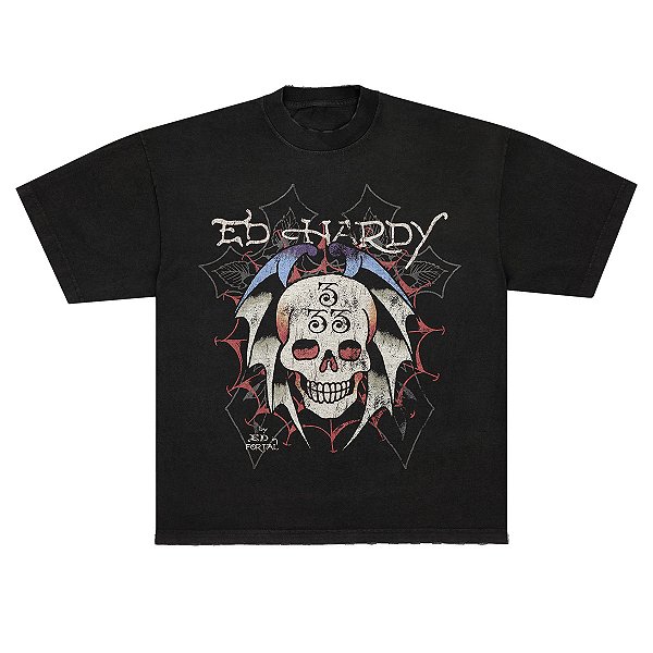 Camiseta "Bat Skull" Ed Hardy x Matuê Preta