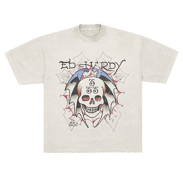 Camiseta "Bat Skull" Ed Hardy x Matuê Branca