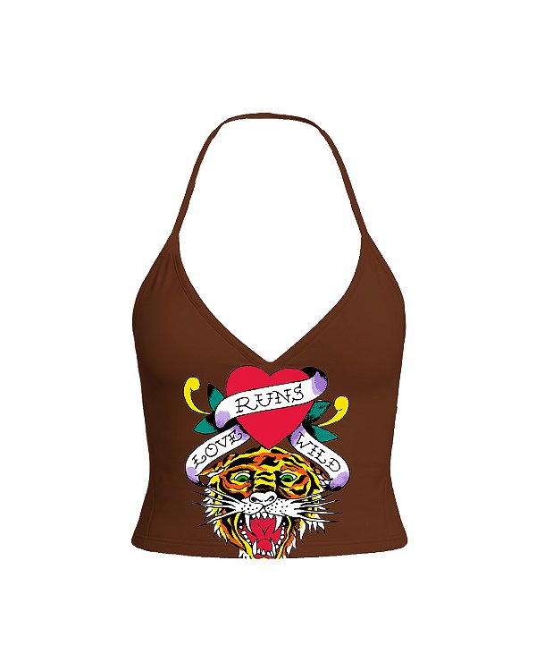 Ed Hardy - Blusa frente única Marrom "Wild Love"