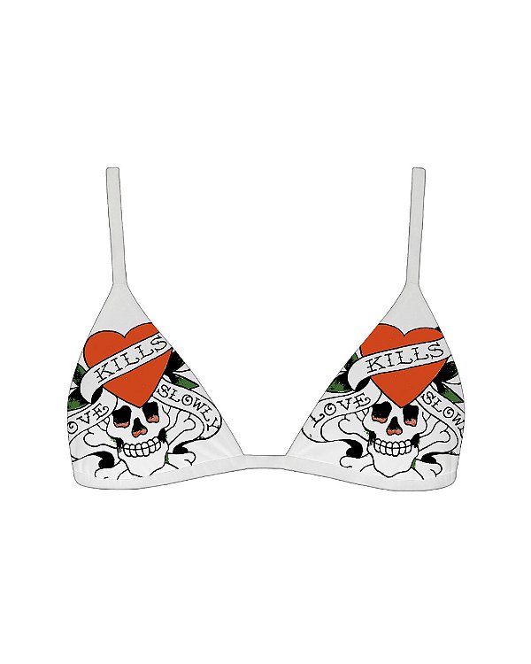 Ed Hardy - Top Biquíni Dupla Face Branco "Love Kills"