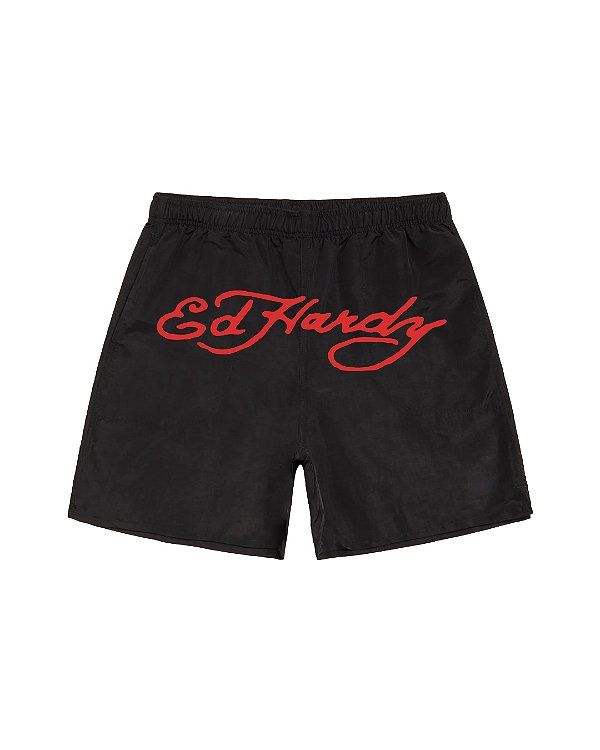 Ed Hardy - Shorts D'Água Preto "Logo"
