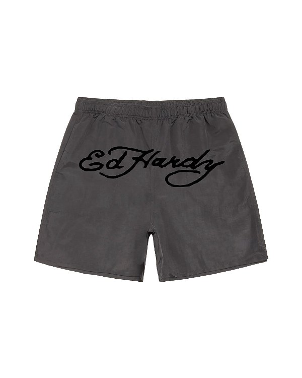 Ed Hardy - Shorts D'Água Cinza "Logo"