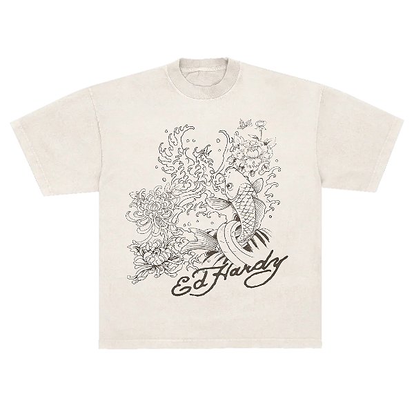 Camiseta Ed Hardy - "Carpa Outline" Off White