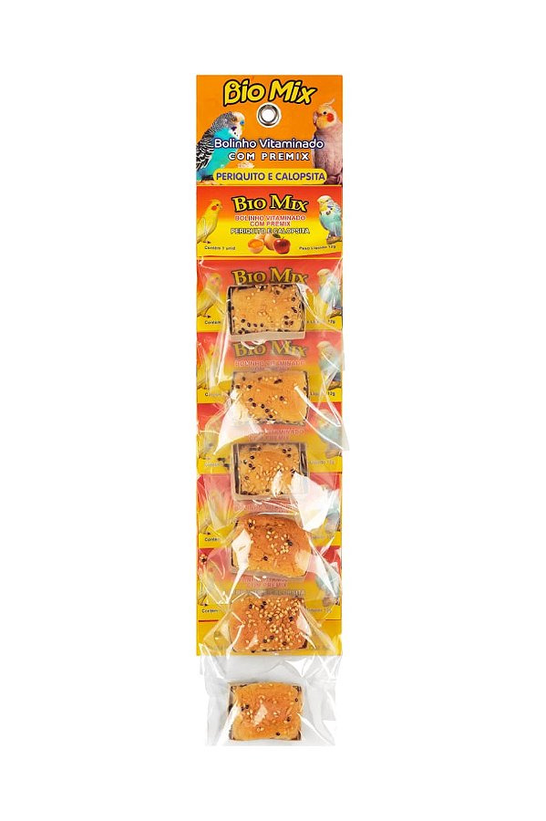 Bolinho Vitaminado Bio Mix com Premix para Periquito e Calopsita
