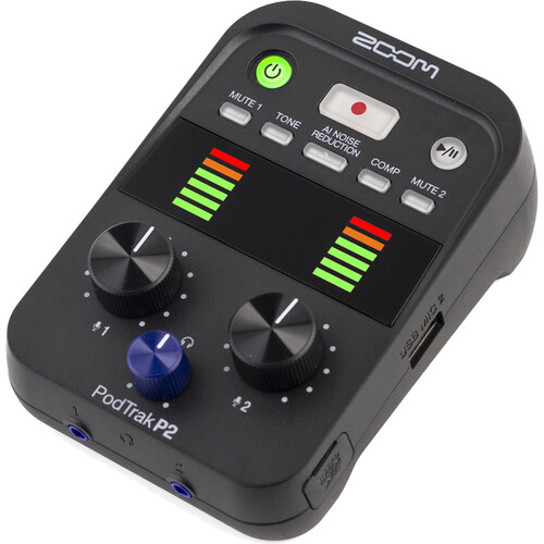 Gravador de áudio com dois microfones USB para podcasters Zoom PodTrak P2