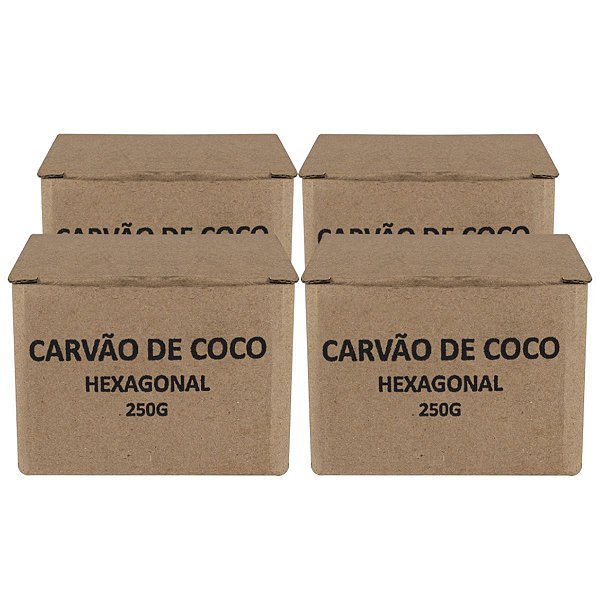 Kit 4 Caixas de Carvão de Coco Hexagonal 250g Cada (1kg)
