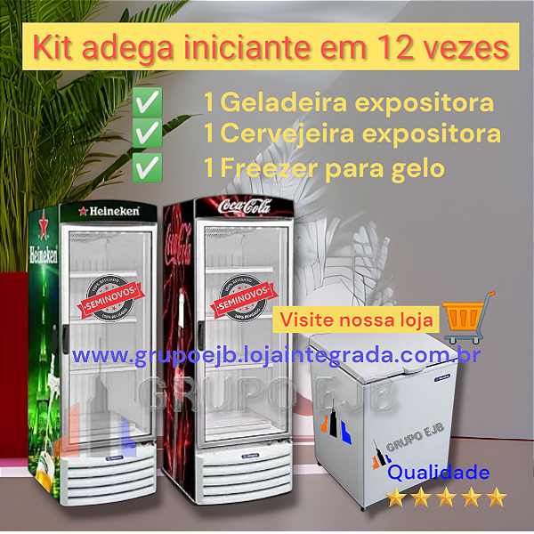 Kit adega iniciante 1 Cervejeira, 1 geladeira expositora e 1 freezer horizontal tampa cega