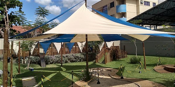 TELA TOLDO SOMBREAMENTO SOMBRALUX ESSENCIAL (80%)  3x3x4 m AREIA + KIT DE INSTALAÇÃO
