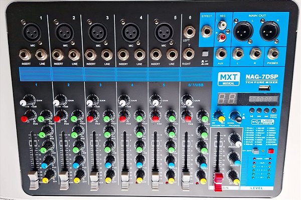 Mesa De Som 7 Canais Bluetooth Usb 24 Efeitos Mxt Nag7dsp Bivolt (110v/220v)