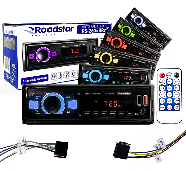 Rádio Mp3 Roadstar Bluetooth Usb Carrega Celular 7 Cores Led