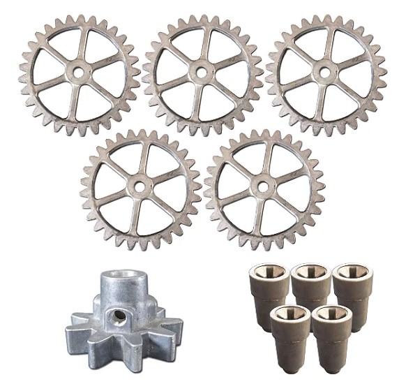 Kit Churrasqueira 5 Espetos - Engrenagens E Eixo De Arraste