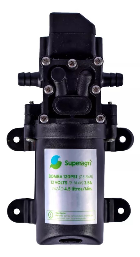Motor Bomba Diafragma 12v 120 Psi Superagri Cor Preto