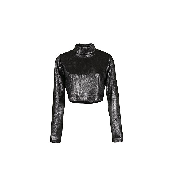 Cropped Gola Alta Veludo Metálico