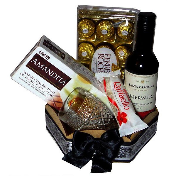 Cesta de Chocolate com Vinho Sedução