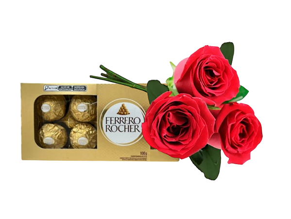Buque 3 Rosas com Ferrero Rocher