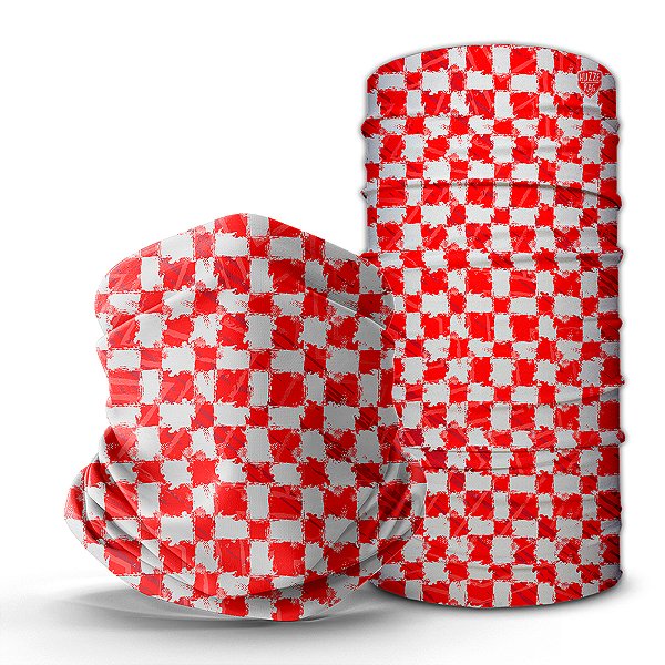 Bandana Tube Neck Huzze-Rag Quadriculada Vermelha - Feitas Sem Costura + Proteção Solar Uv