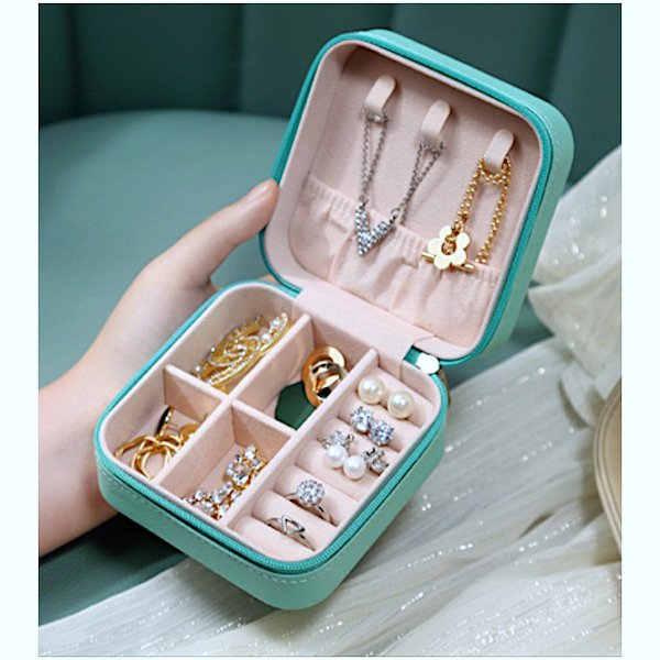 Porta Joias Portatil Bolsa Viagem Pequeno Organizador Couro