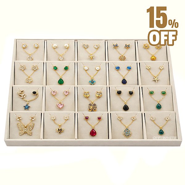 Bandeja Grande Brinco e Corrente 20 Espaços com Cartelas 37 x 27 x 3 cm - Veludo