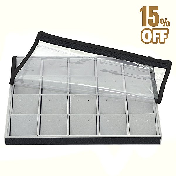 Bandeja Grande Brinco e Corrente 20 Espaços com Cartelas 37 x 27 x 3 cm - Veludo Com Capa