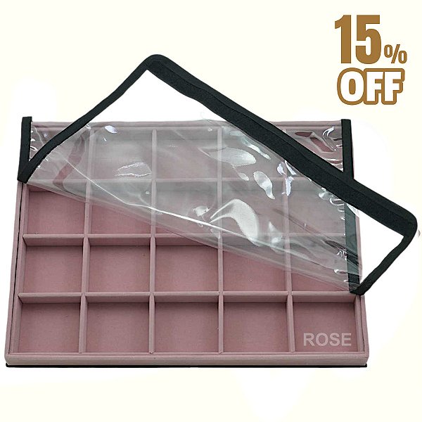 Bandeja Grande 20 Quadriculados para Joias 37 x 27 x 3 cm - Veludo Com Capa