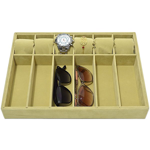 Bandeja Grande Para 6 Oculos E 6 Relogios - Braceletes - Pulseiras 37 x 27 x 5 cm - Veludo