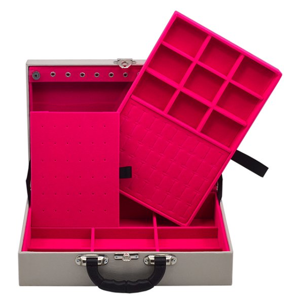 Maleta de Joias Dupla Grande 35 x 23,5 x 9,5 cm - Corino OFF WHITE com Pink