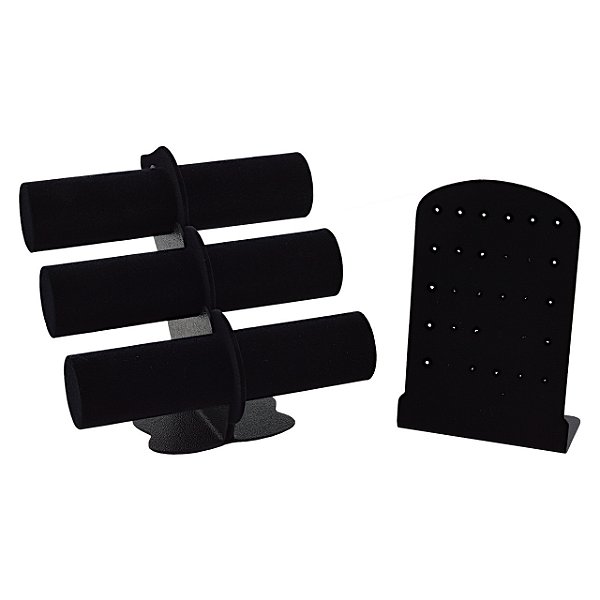 Kit Expositores Preto Bracelete + Brinco Organizador de Joias