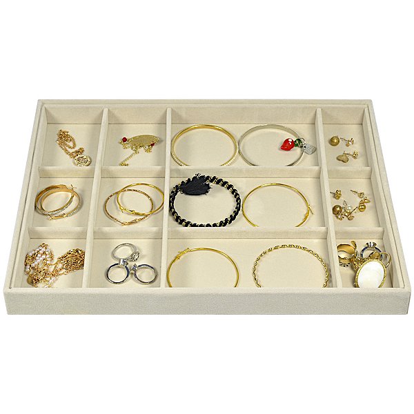 Bandeja Grande para Joias com 15 Quadriculados Ajustáveis 37x27x3cm em Veludo