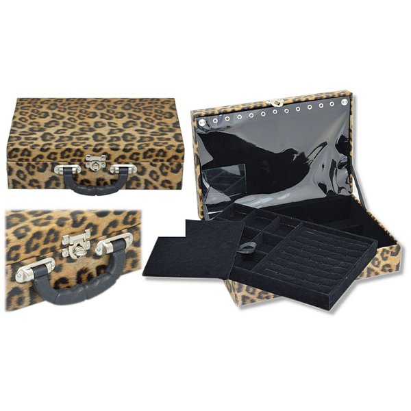 Maleta de Joias Dupla Grande 35 x 23,5 x 9,5 cm - Com Espelho Onça com Preto
