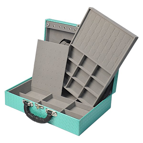 Maleta de Joias Dupla Grande 35 x 24 x 9,5 cm - Com Espelho Dijon Tiffany com Cinza