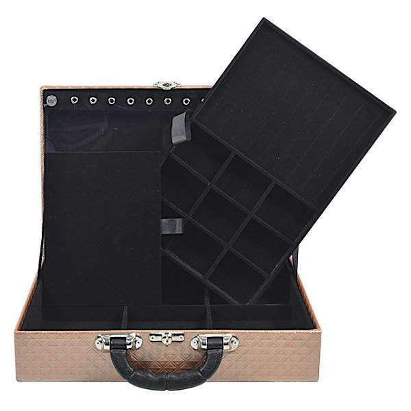 Maleta de Joias Dupla Grande 35 x 24 x 9,5 cm - Com Espelho Dijon Bronze com Preto
