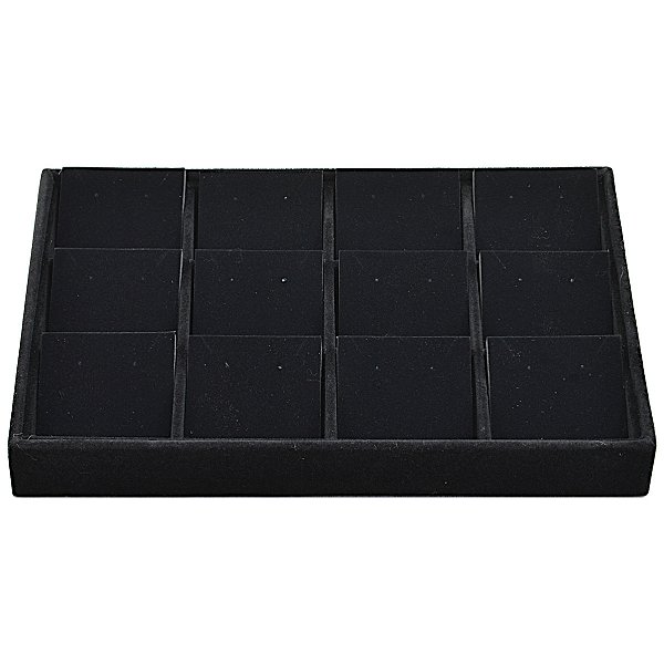 Bandeja Media Brinco e Corrente 12 Espaços com Cartelas 30 x 20 x 3 cm - Veludo - ATACADO