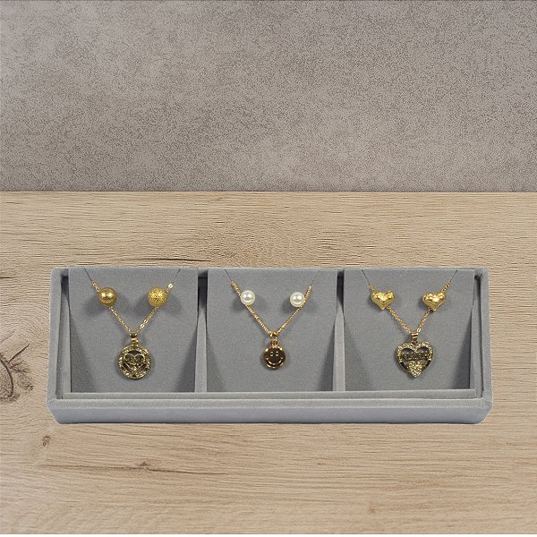 Bandeja Pequena Brinco e Corrente 3 Espaços com Cartelas 23 x 7,5 x 3 cm - Veludo