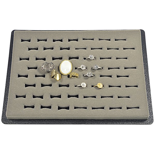 Expositor Bandeja 56 Anéis Veludo Cinza 30×22 cm - C6