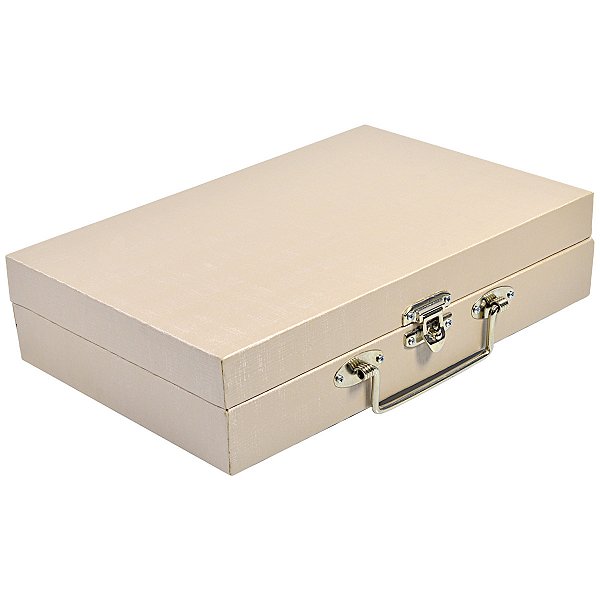 Maleta para joias Simples Media 27 x 17,5 x 6 cm com dobradiça Corino Champanhe com Preto