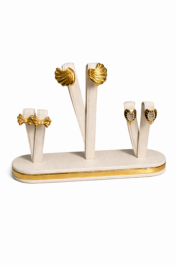 Expositor V Trio para Brinco 20 x 5 cm - Courvin Premium - Off-White com Friso Dourado