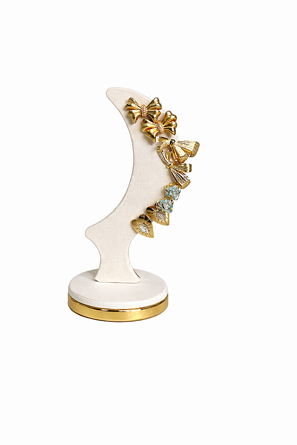 Expositor para brincos meia Lua Para 4 pares de brincos - Off white com dourado