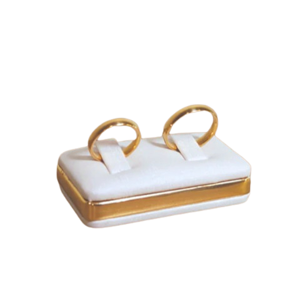 Expositor Dupla para Aliança 4 x 8 cm - Courvin Premium - Off-White com Friso Dourado