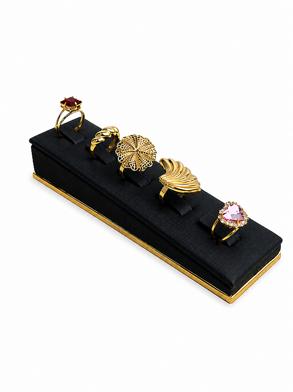 Expositor para 5 Anéis 6 x 15 cm - Courvin Premium - Black com Friso Dourado