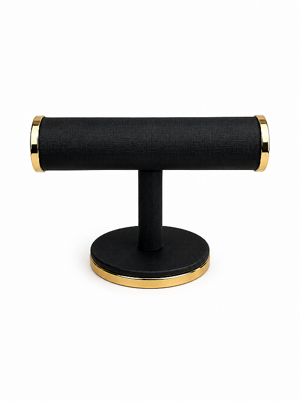 Expositor Redondo para Bracelete 21 x 5 cm - Courvin Premium - Preto com Friso Dourado