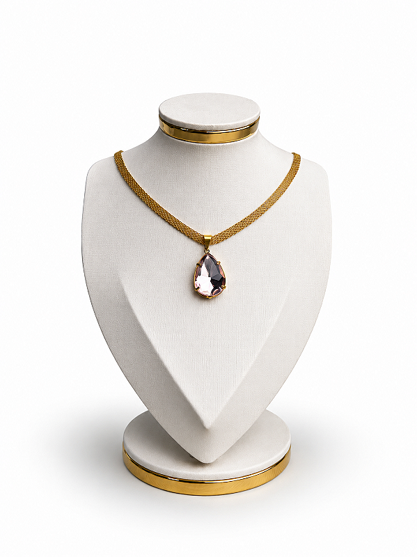 Expositor Pequeno Busto para Corrente 22 x 17 cm - Courvin Premium - Off-White com Friso Dourado