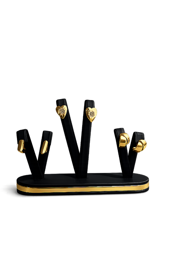Expositor V Trio para Brinco 20 x 5 cm - Courvin Premium - Preto com Friso Dourado