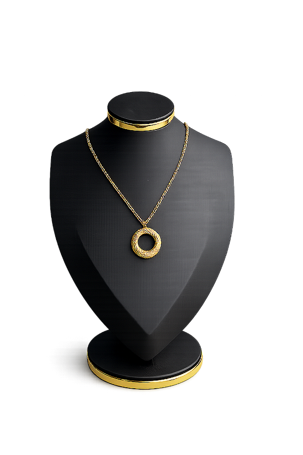 Expositor Médio Busto para Corrente 22 x 32 cm - Courvin Premium - Preto com Friso Dourado