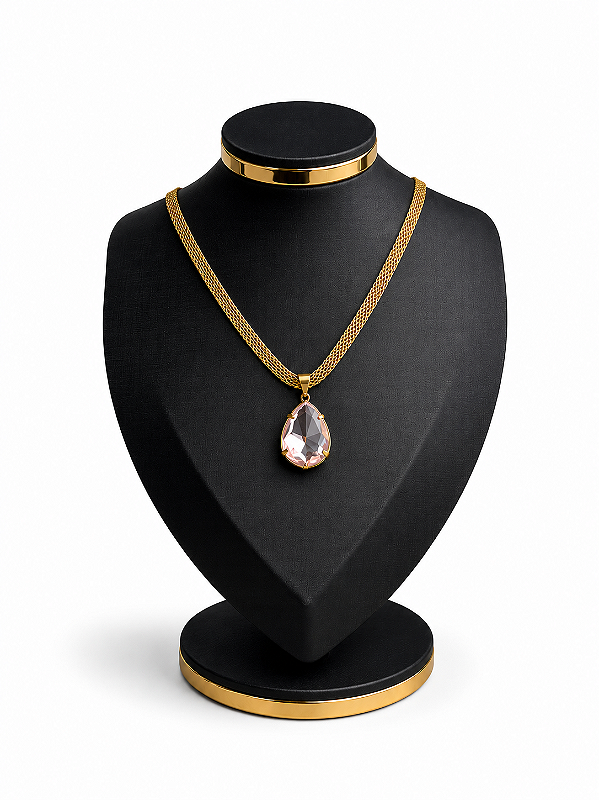 Expositor Pequeno Busto para Corrente 22 x 17 cm - Courvin Premium - Preto com Friso Dourado