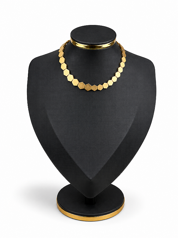Expositor Grande Busto para Corrente 40 x 28 cm - Courvin Premium - Preto com Friso Dourado