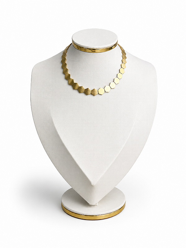 Expositor Grande Busto para Corrente 40 x 28 cm - Courvin Premium - Off White com Friso Dourado