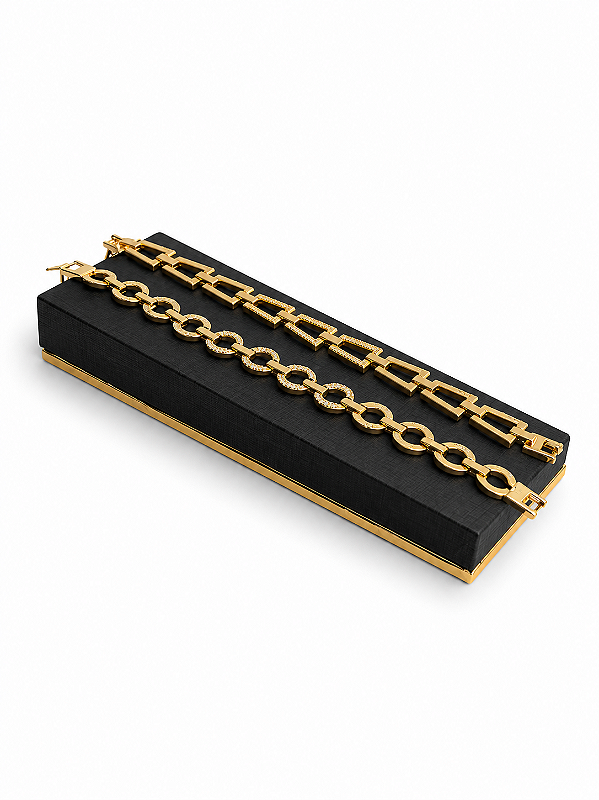 Expositor Rampa para Pulseira 5 X 17 cm - Courvin Premium - Preto com Friso Dourado