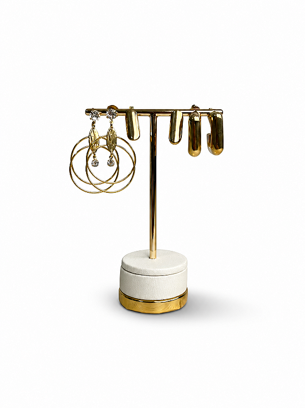 Expositor T3 M para trio de brincos 10 X 8 - Off White com Friso Dourado