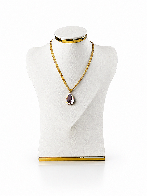 Expositor Médio Busto para Corrente Eloyse 23 x 30 cm - Courvin Premium - Off-White com Friso Dourado