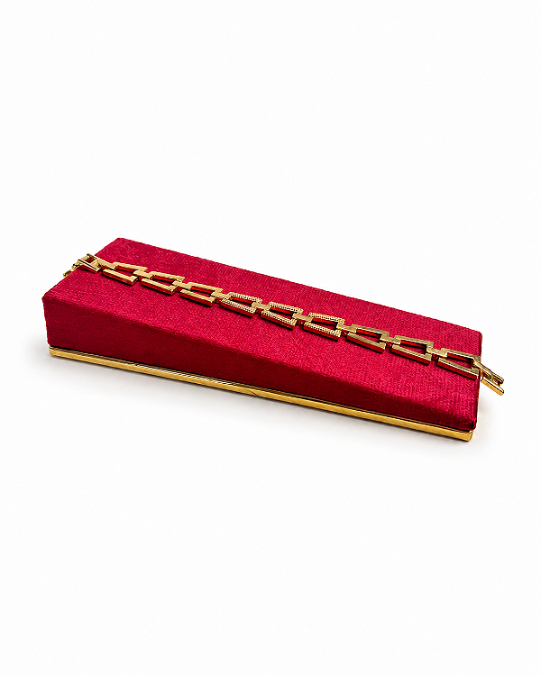 Expositor Rampa para Pulseira 5 X 17 cm - Suede Premium Marsala com Friso Dourado